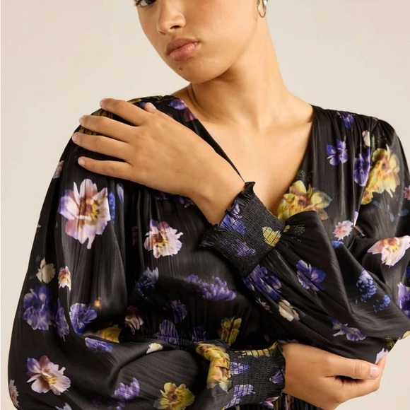 NWT Scoop Women's Plus V Neck Plissé Floral Midi Dress Sz XL - Picture 8 of 12